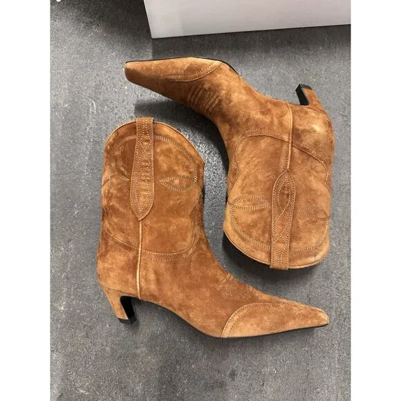 KHAITE Dallas Ankle Boots Caramel Brown Suede - Picture 2 of 10